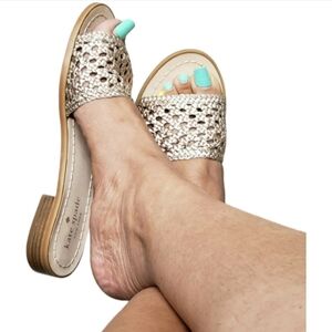 NWT Kate Spade Berlin Woven Leather Size 6½ M Rose Gold Sandals Slides